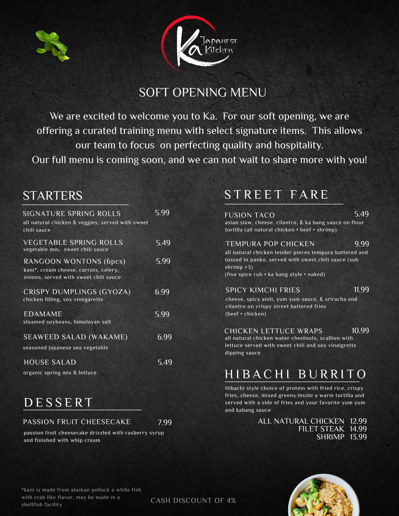 Ka Japanese Kitchen Soft Opening Menu | Signature Japanese Dishes